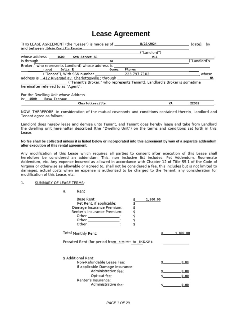 Residential Lease 1600 6th St. Aug. 20 | PDF | Leasehold Estate | Lease
