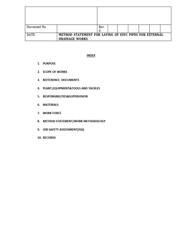Method Statement For Laying ESVC Pipes | PDF | Pipe (Fluid Conveyance ...