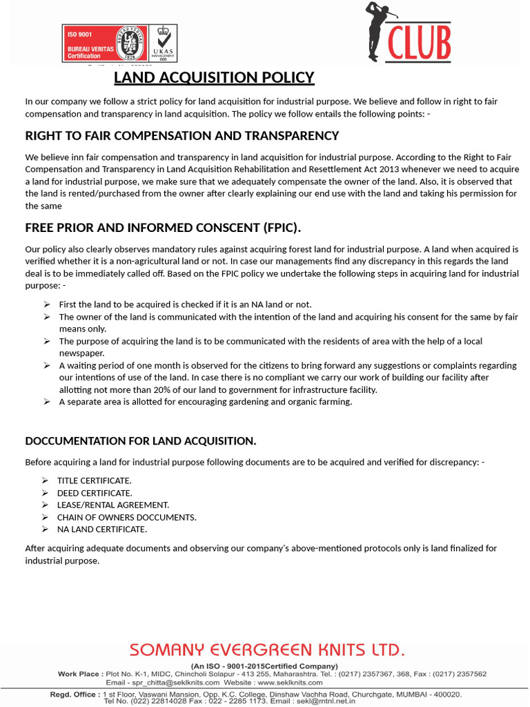 Land Acquisition Policy | PDF | Eminent Domain | Common Law