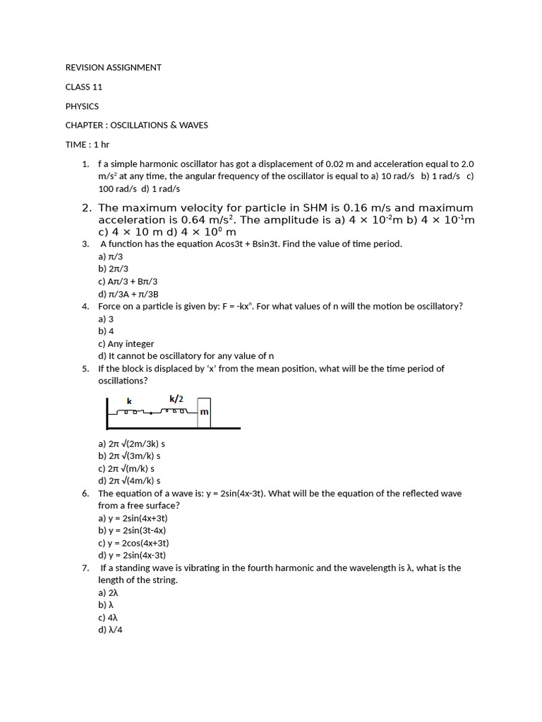 Revision Assignment Oscill & Waves | PDF | Waves | Sound