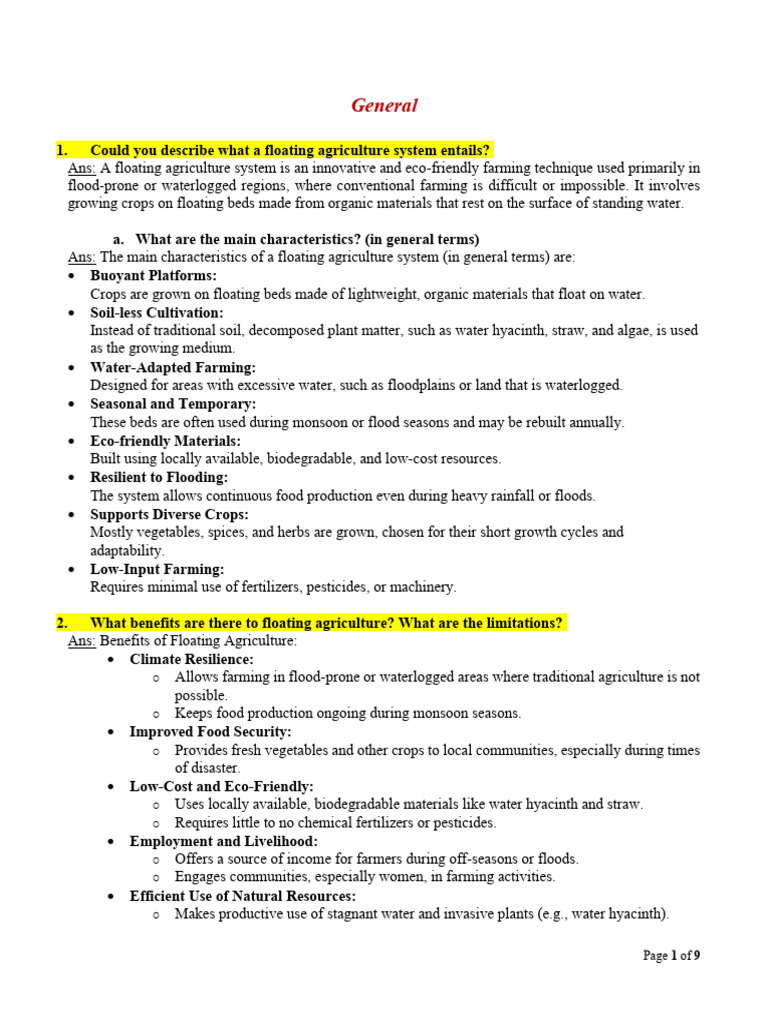 Floating - Agriculture - Questionnaire - Response From Prof. Dr. Md ...