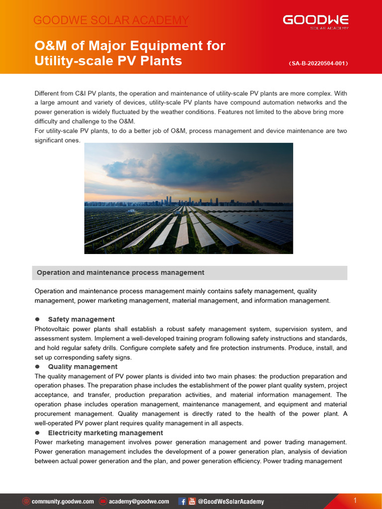 O&M of Major Equipment For Utility Scale PV | PDF | Photovoltaics ...