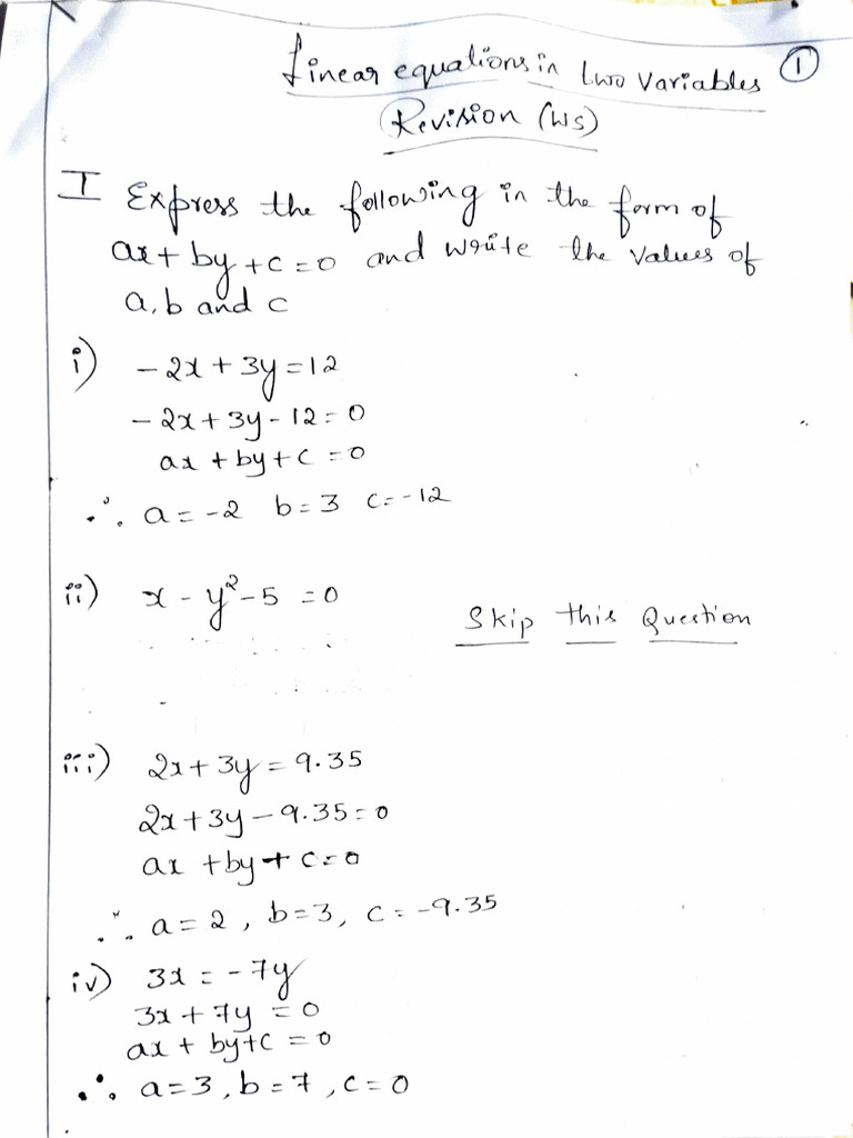 Linear Equations Revision | PDF
