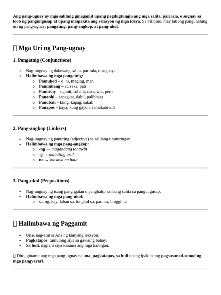 Ang Pang Ugnay Worksheet | PDF