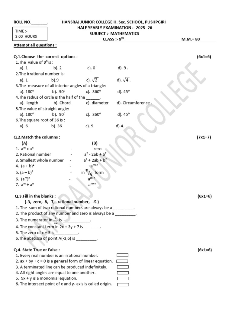 Class 9 TH Mathematics | PDF | Numbers | Equations
