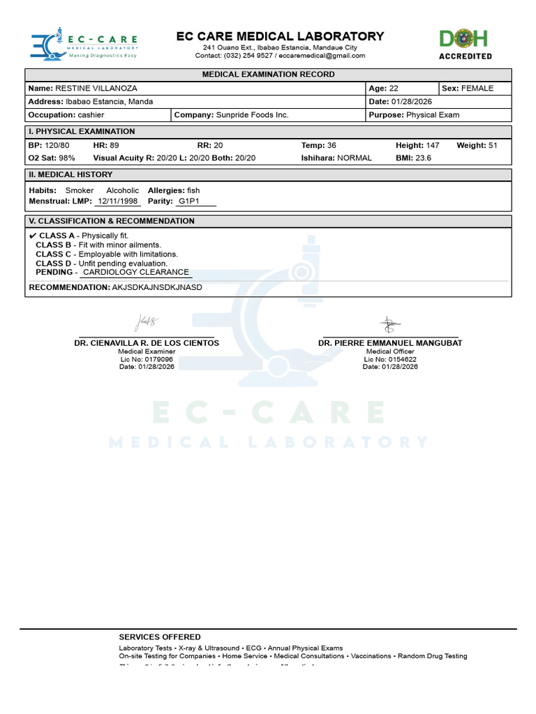 RESTINE_VILLANOZA_P260127030_20260201 (2) | PDF | Physical Examination ...