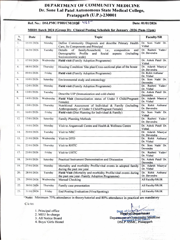 Mbbs Batch 2024 (Group - D) Clinical Posting Schedule For January 2026 ...