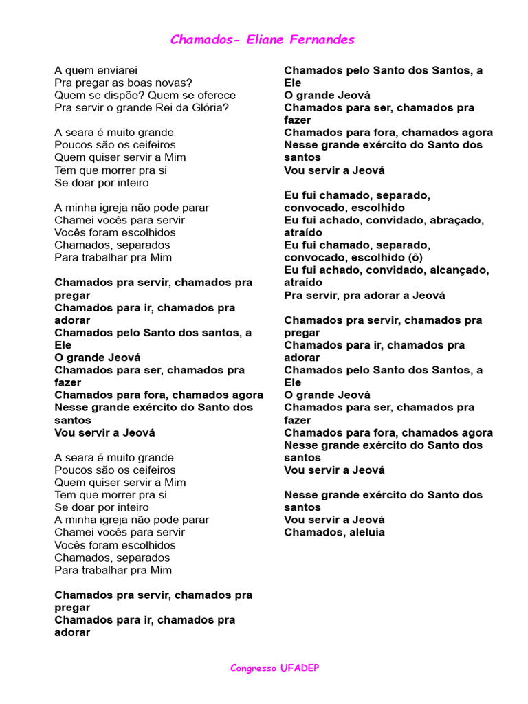 Chamados Eliane Fernandes Letra | PDF