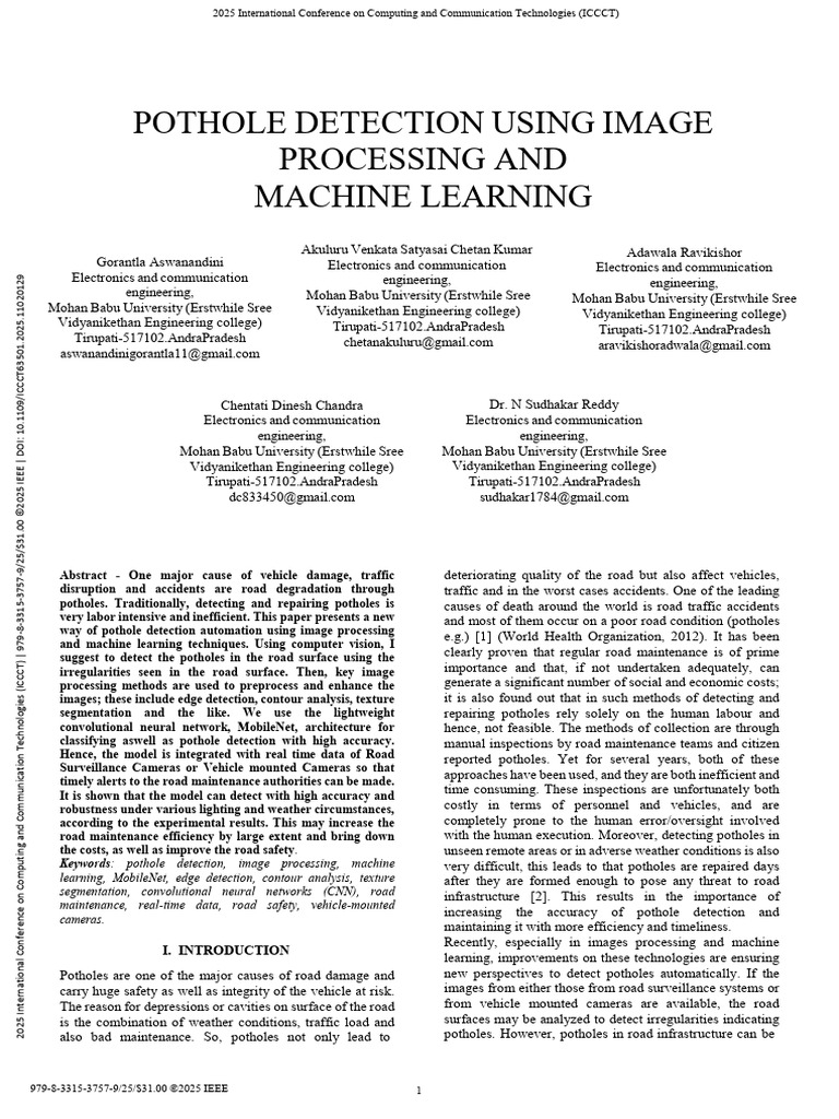 Pothole Detection Using Image Processing and Machine Learning | PDF ...