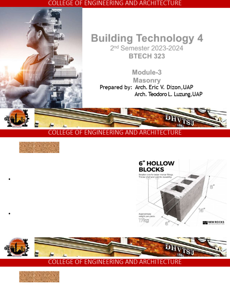 BTECH 323 Module 3 - Masonry | PDF | Masonry | Mortar (Masonry)