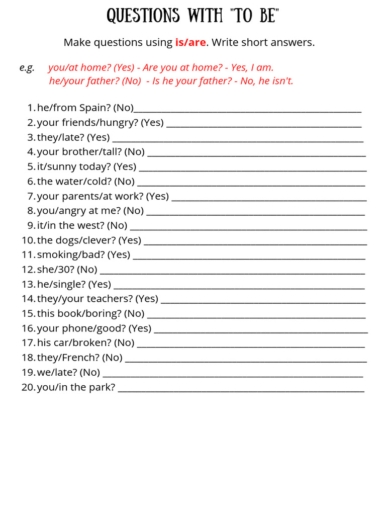 Questions With To Be | PDF