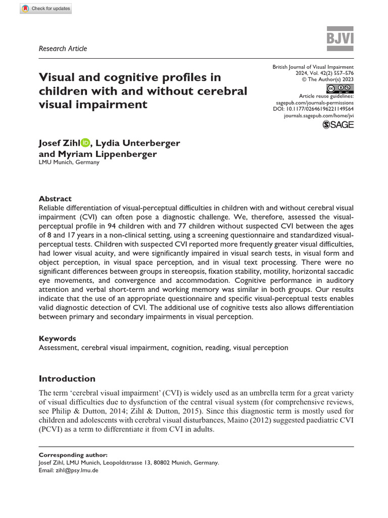 Zihl Et Al 2023 Visual and Cognitive Profiles in Children With and ...