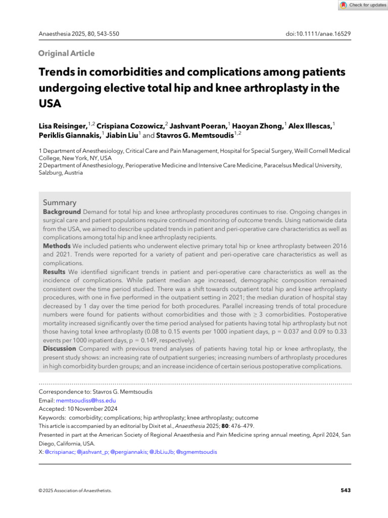 Trends in comorbidities and complications among patients undergoing ...