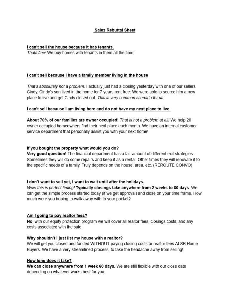 SALES Rebuttal Sheet (6) | PDF | Fee | Business