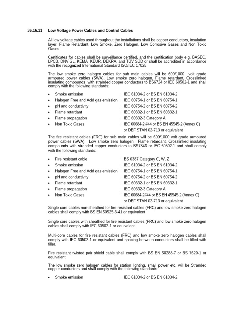 36.16.11 Low Voltage Power Cables and Control Cables | PDF | Electrical ...