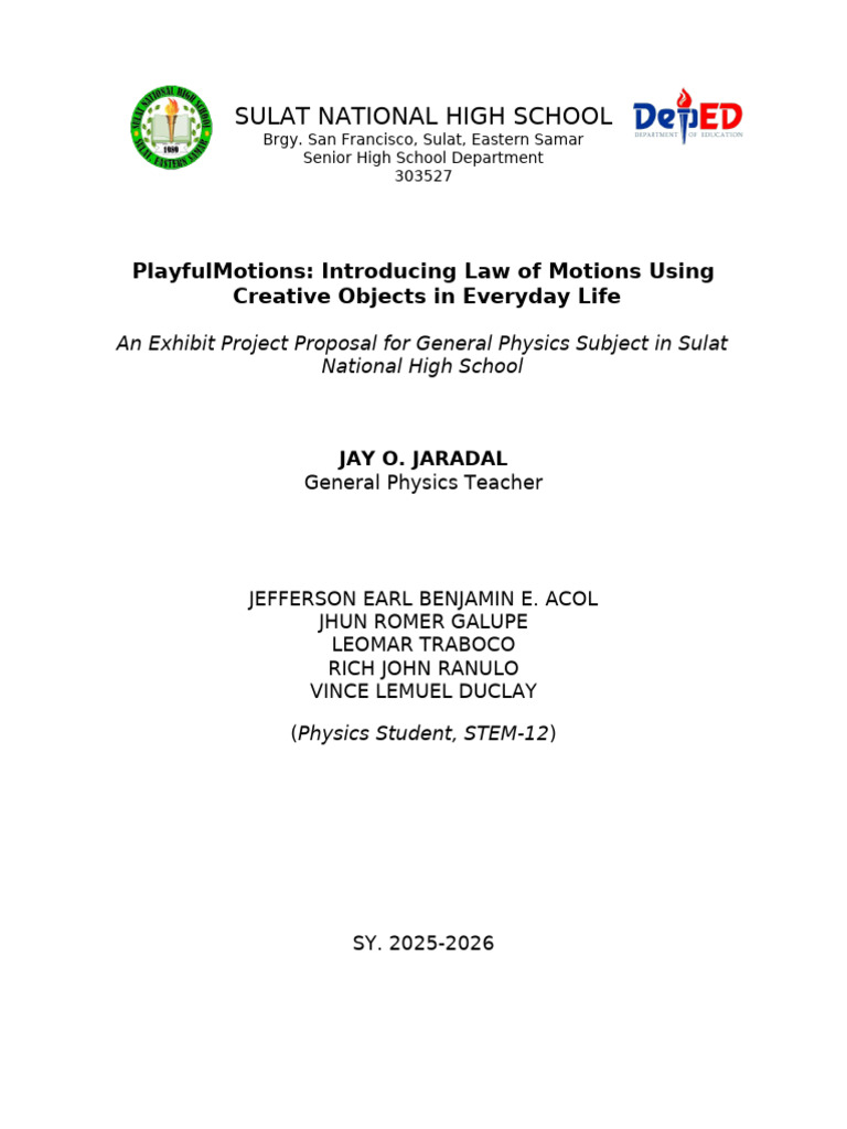 GROUP 4 First Project Proposal | PDF | Force | Newton's Laws Of Motion