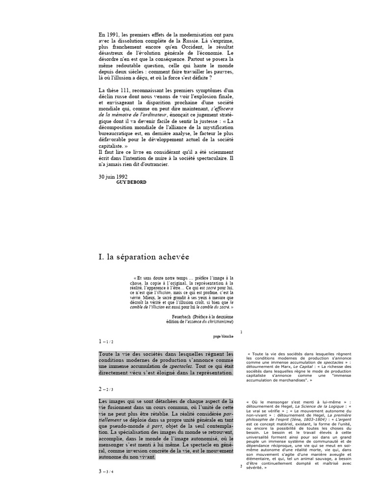Guy D. La Société Du Spectacle (Extrait) | PDF | Georg Wilhelm ...