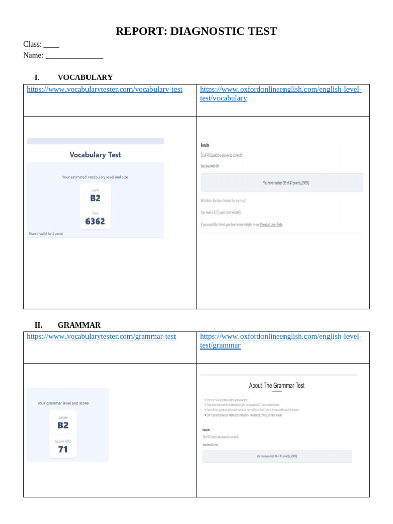 Report - Diagnostic Test | PDF