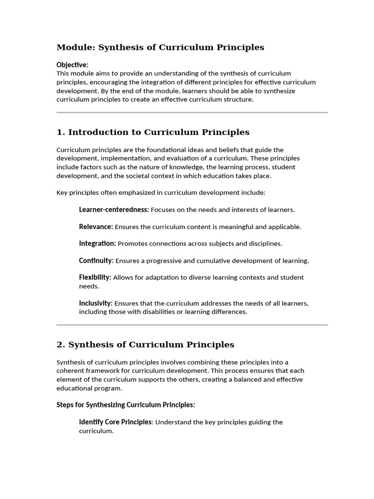 Module 13 Synthesis of Curriculum Principles | PDF | Curriculum | Learning