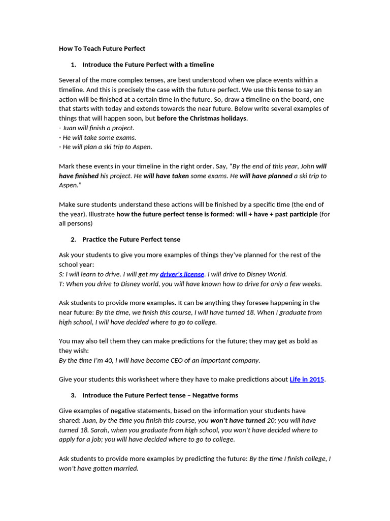 How To Teach Future Perfect | PDF | Question | Grammatical Tense