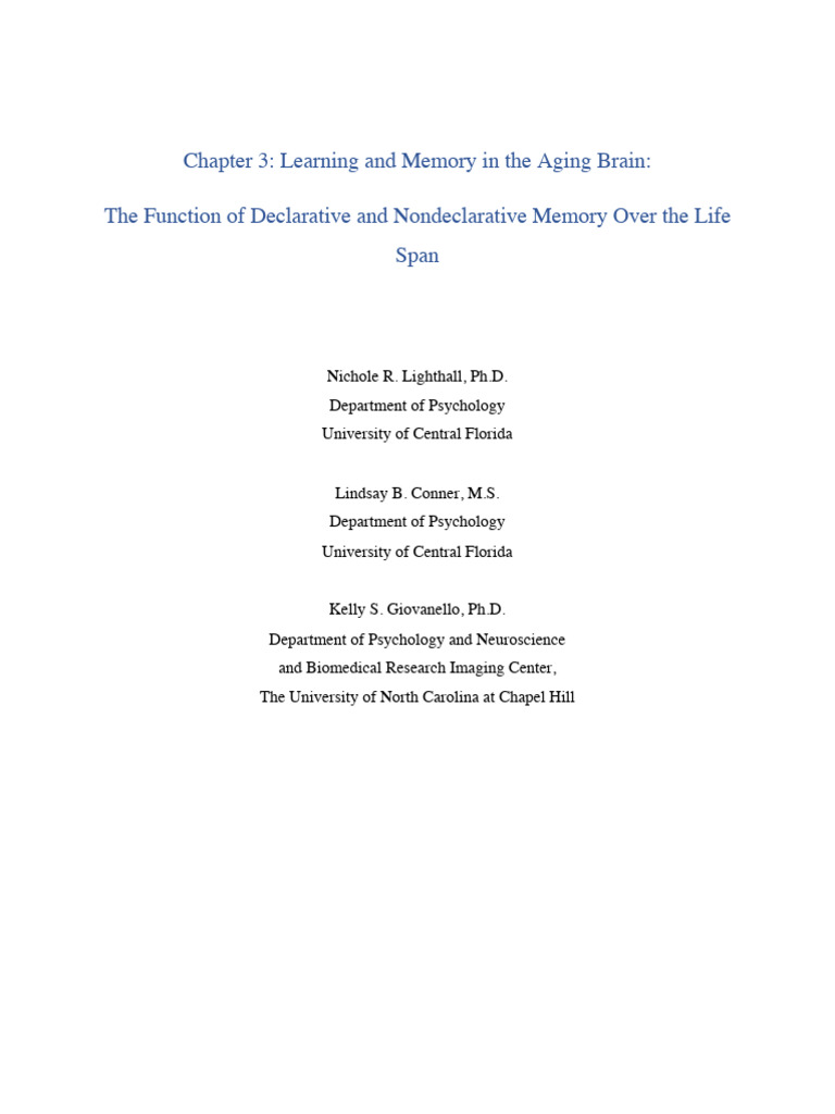 Learning and Memory in The Aging Brain | PDF | Memory | Reward System