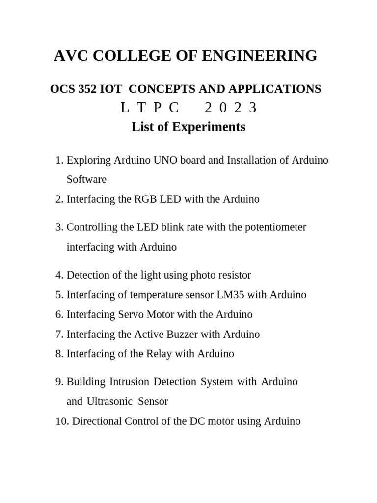 List of Experiments | PDF
