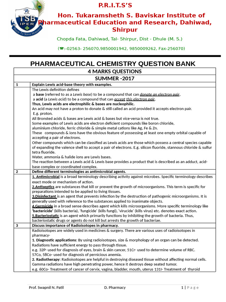 Question Bank With Answer Key | PDF | Acid | Buffer Solution