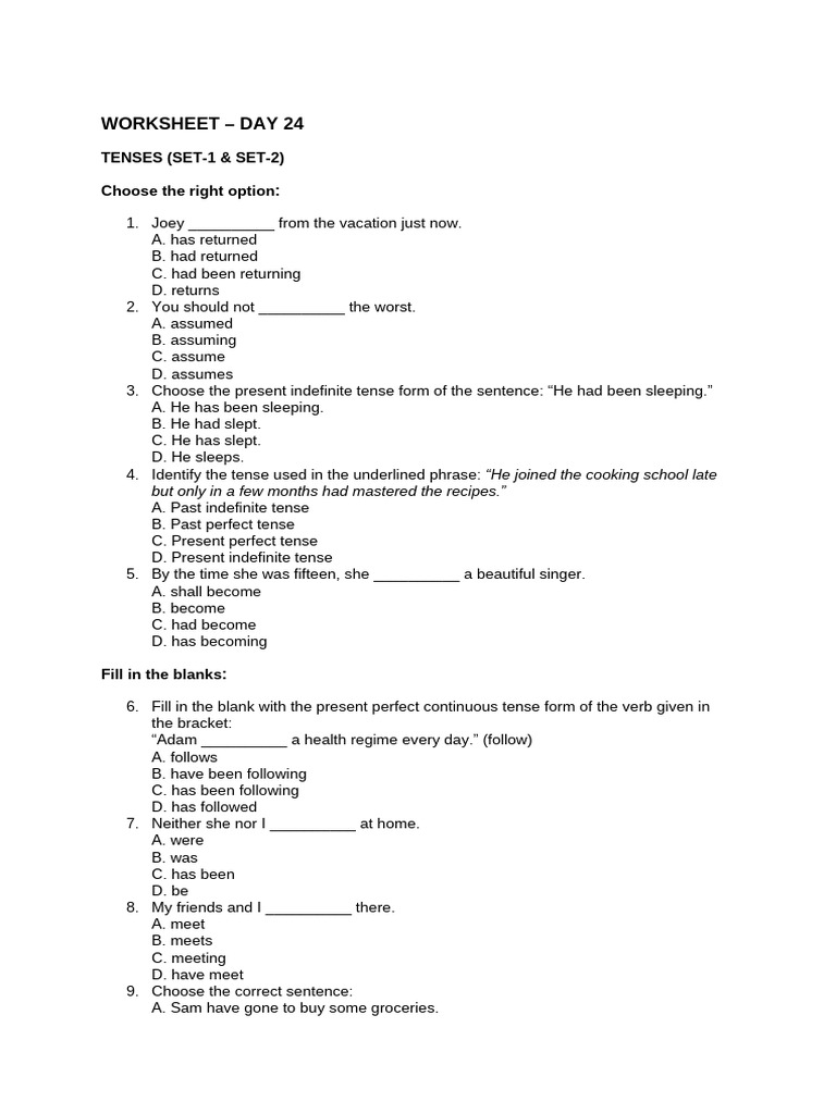 Worksheet Day 24 and 25 | PDF | Grammar | Linguistics