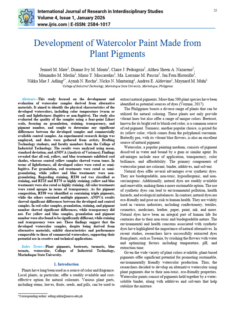 Development of Watercolor Paint Made From Plant Pi | PDF | Solubility ...