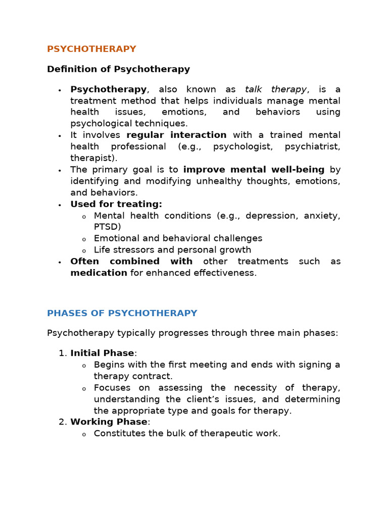 Psychotherapy Notes | PDF | Psychotherapy | Cognitive Therapy