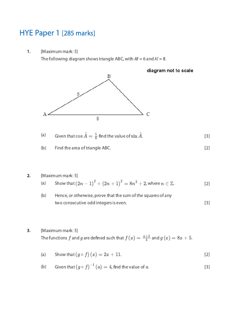 HYE Paper 1 Practise Questions | PDF | Asymptote | Function (Mathematics)