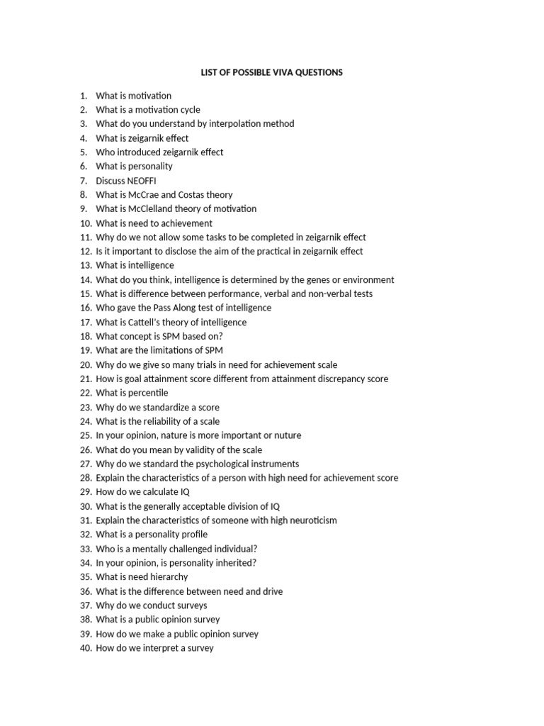 List of Possible Viva Questions | PDF | Intelligence Quotient ...