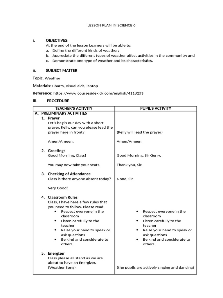 Lesson Plan in Science 6 | PDF | Sky | Cloud