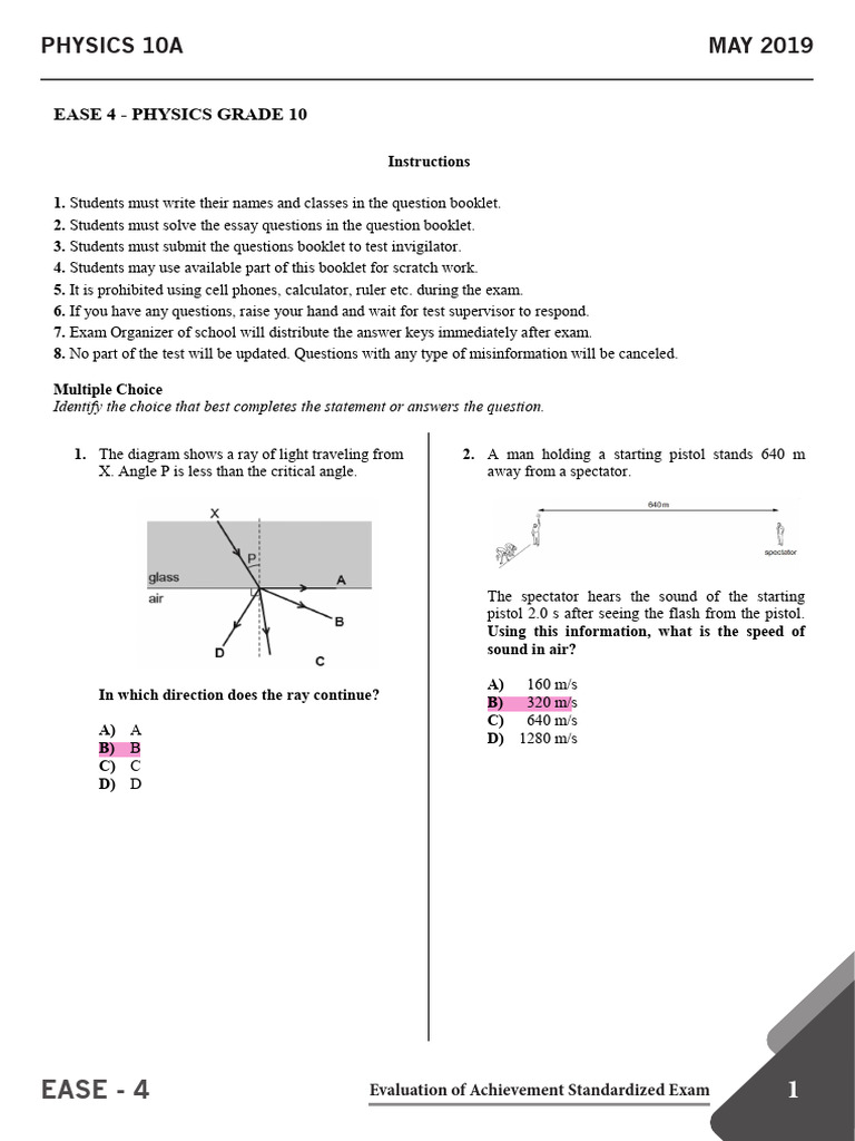 Ease 4 Physics g10 2019 | PDF | Waves | Wavelength