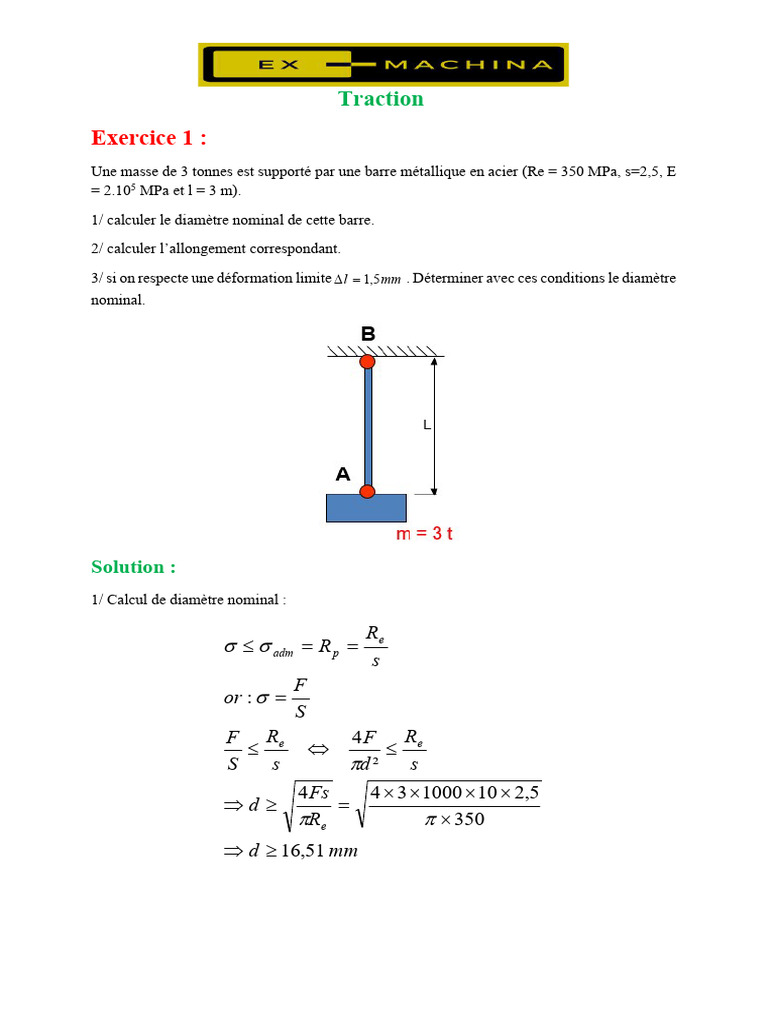 RDM Solution Exercices TRACTION | PDF