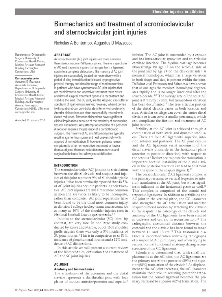 Biomechanics and Treatment of AC and SC Joint Injuries | PDF | Shoulder ...