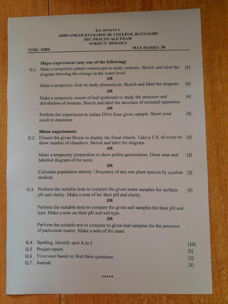 HSC Biology Practical Question Paper | PDF