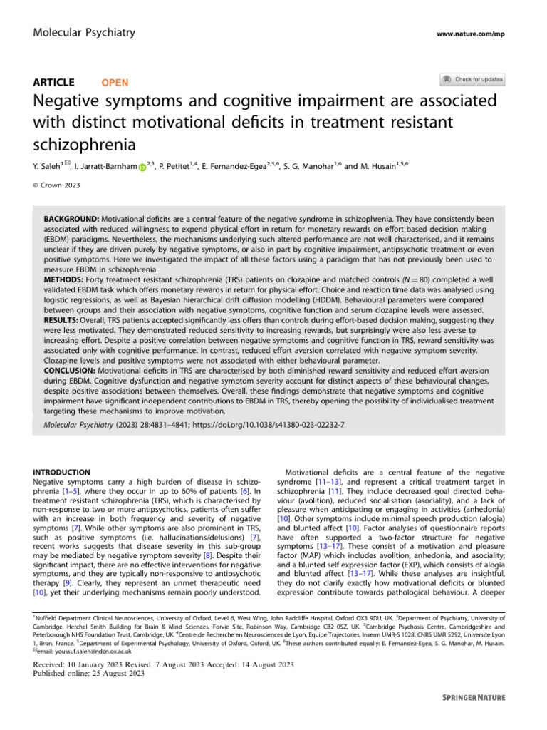 Negative Symptoms and Cognitive Impairment Are Associated | PDF ...