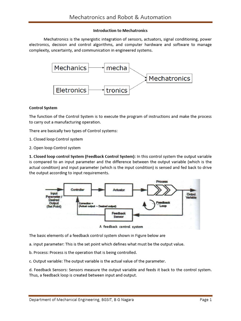 Module 5 Mechatronics and Robotics & Automation 4-4-23 | PDF | Feedback ...