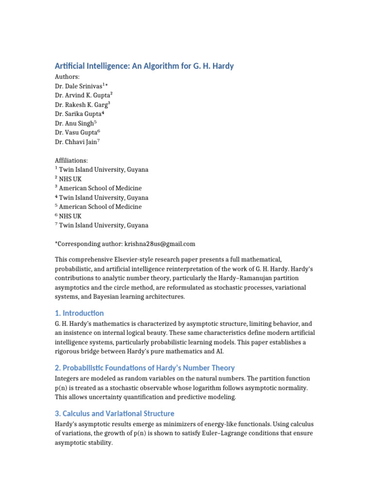 Artificial Intelligence Algorithm for G H Hardy FULL AUTHORS | PDF ...
