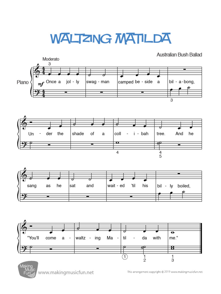 Waltzing Matilda Beginner Piano | PDF