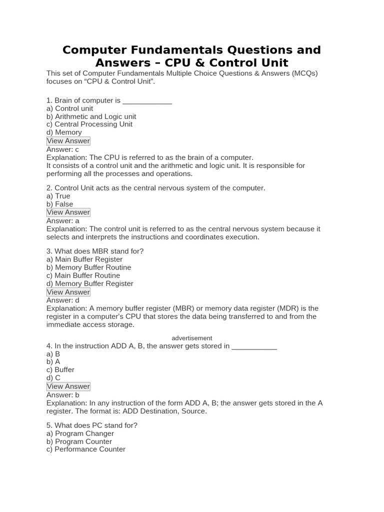 Cpu and Control Unit | PDF | Central Processing Unit | Computer Data ...