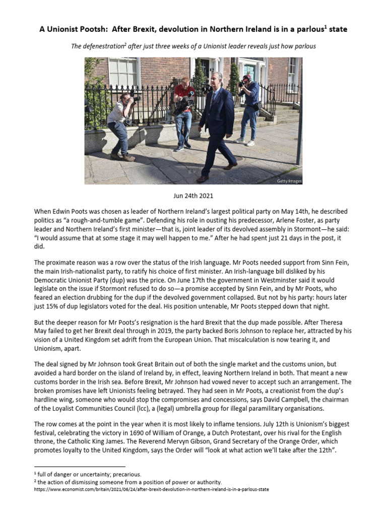 A Unionist Pootsh - After Brexit Devolution in Northern Ireland is in a ...