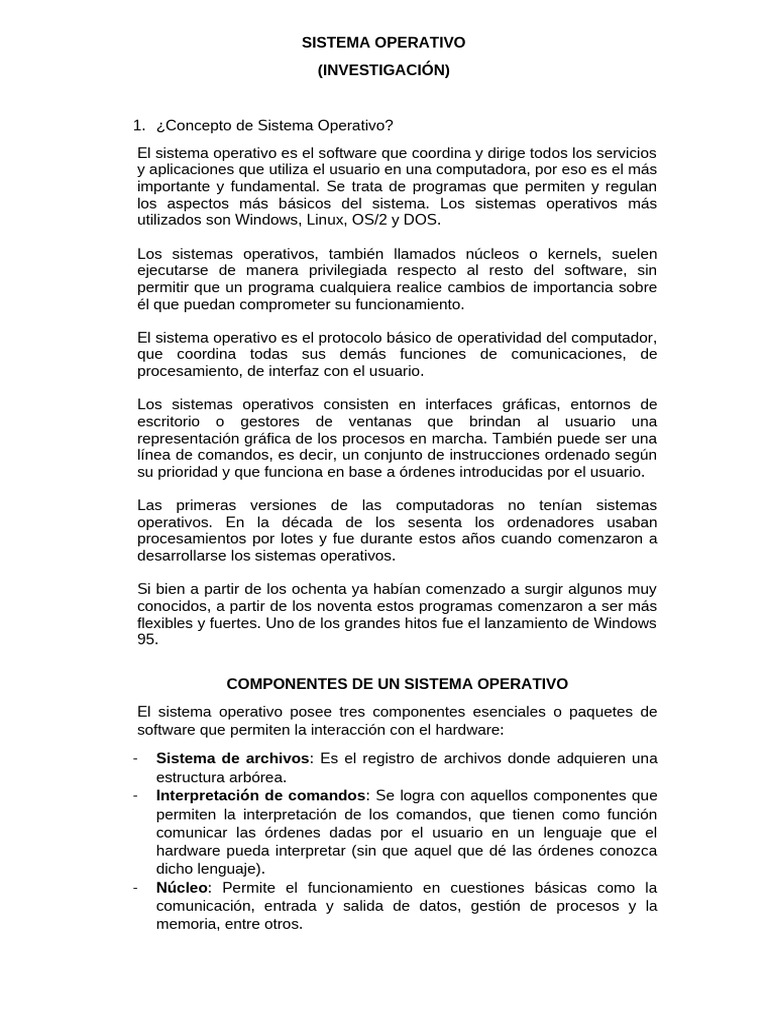 Sistema Operativo | PDF | Sistema operativo | Hardware de la computadora