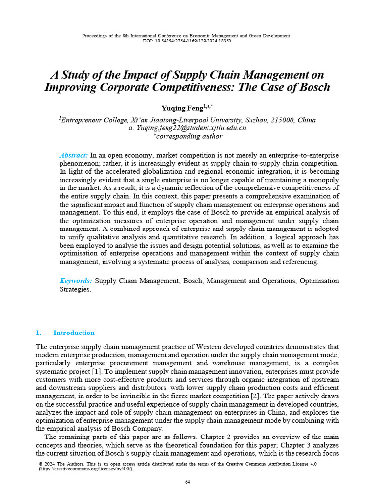 A Study of the Impact of Supply Chain Management o | PDF | Supply Chain ...