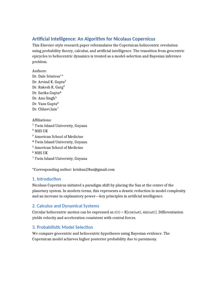 Artificial Intelligence Algorithm For Copernicus FULL AUTHORS | PDF