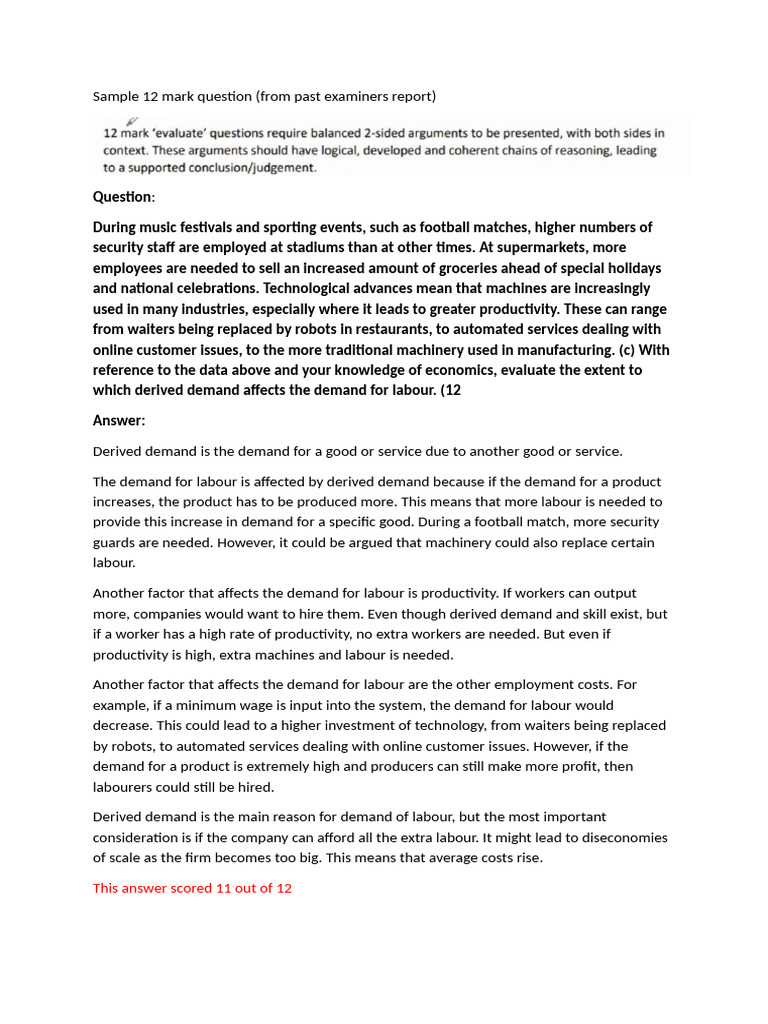 Sample 12 Mark Question | PDF | Labour Economics | Externality