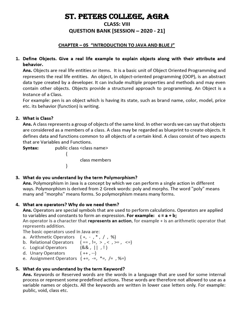 CH 05 (Introduction To Java and Blue J) Exercises | PDF | Object ...