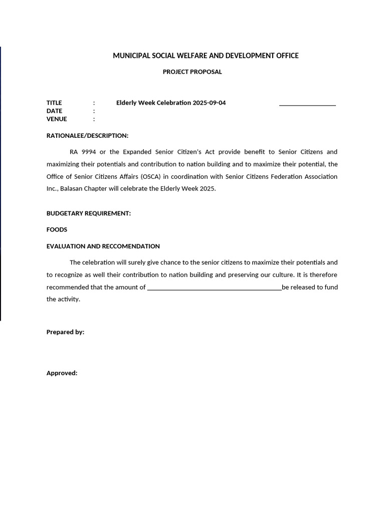 Municipal Social Welfare and Development Office | PDF