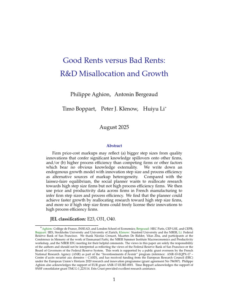 Good Rents Versus Bad Rents--R&D Misallocation and Growth | PDF ...